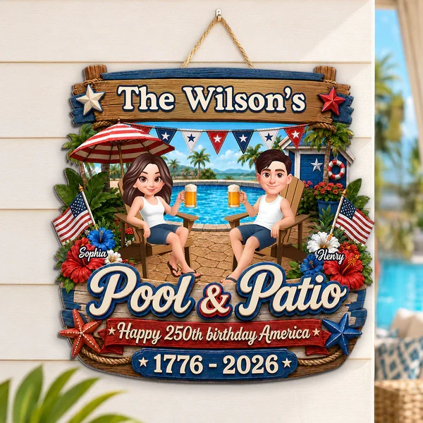 Personalized Wooden Sign, America 250th Pool & Patio Couple Design, Unique Creative Gift for Couples - Image 4