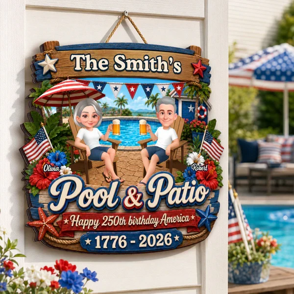 Personalized Wooden Sign, America 250th Pool & Patio Couple Design, Unique Creative Gift for Couples - Image 5
