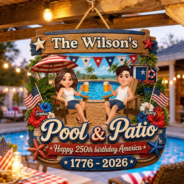 Personalized Wooden Sign, America 250th Pool & Patio Couple Design, Unique Creative Gift for Couples - Image 6