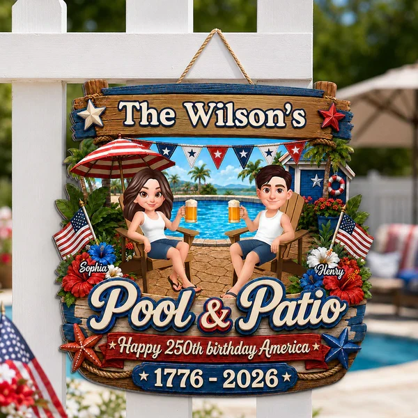 Personalized Wooden Sign, America 250th Pool & Patio Couple Design, Unique Creative Gift for Couples - Image 7