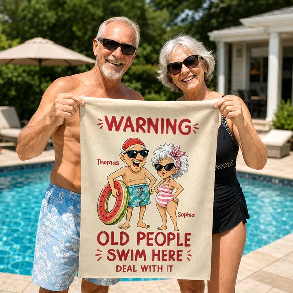 Warning Old People Swim Here Personalized Garden Flag, Funny Pool Patio Decor, Creative Gift for Grandparents - Image 5