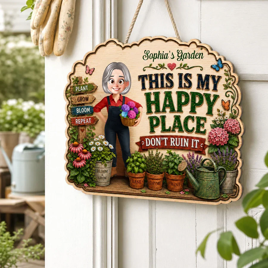 Personalized Wooden Sign for Garden Lovers, Cute Standing Gardener Art, Unique Gift for Plant Lovers - Image 4