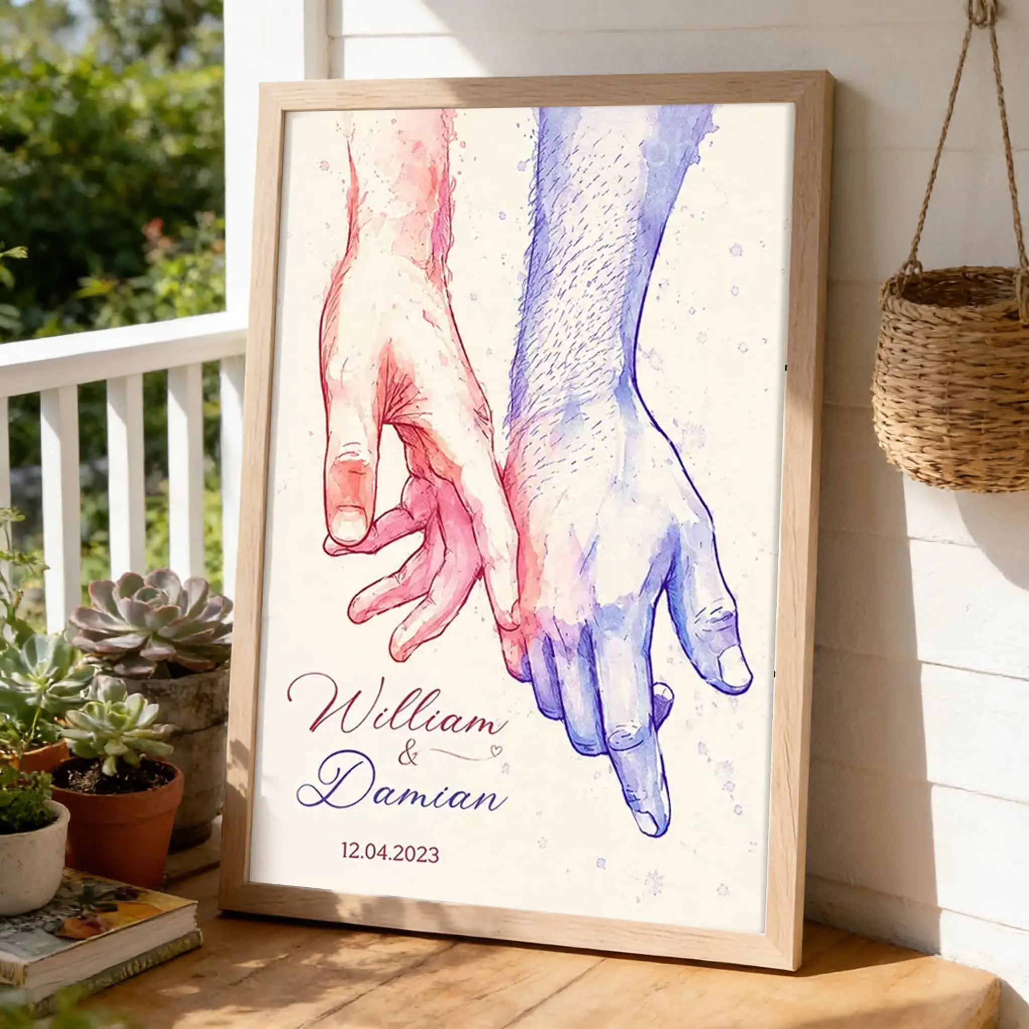Personalized Couple Holding Hands Poster, Watercolor Wall Art, Unique Creative Gift for an Anniversary