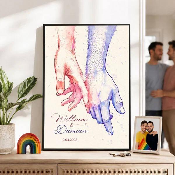 Personalized Couple Holding Hands Poster, Watercolor Wall Art, Unique Creative Gift for an Anniversary - Image 2