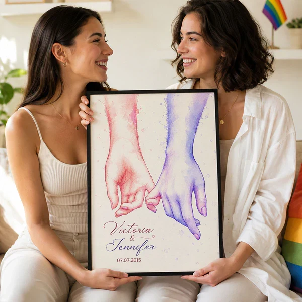 Personalized Couple Holding Hands Poster, Watercolor Wall Art, Unique Creative Gift for an Anniversary - Image 3