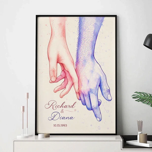 Personalized Couple Holding Hands Poster, Watercolor Wall Art, Unique Creative Gift for an Anniversary - Image 5
