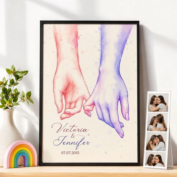 Personalized Couple Holding Hands Poster, Watercolor Wall Art, Unique Creative Gift for an Anniversary - Image 6