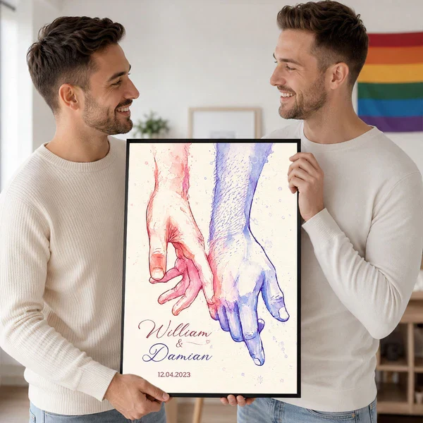Personalized Couple Holding Hands Poster, Watercolor Wall Art, Unique Creative Gift for an Anniversary - Image 7