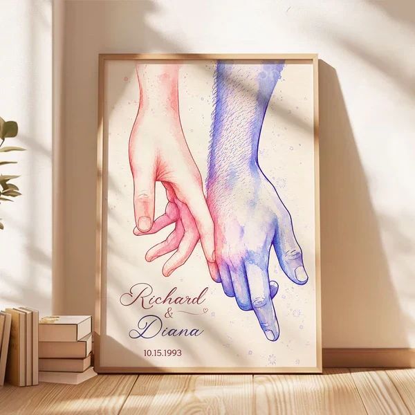 Personalized Couple Holding Hands Poster, Watercolor Wall Art, Unique Creative Gift for an Anniversary - Image 8