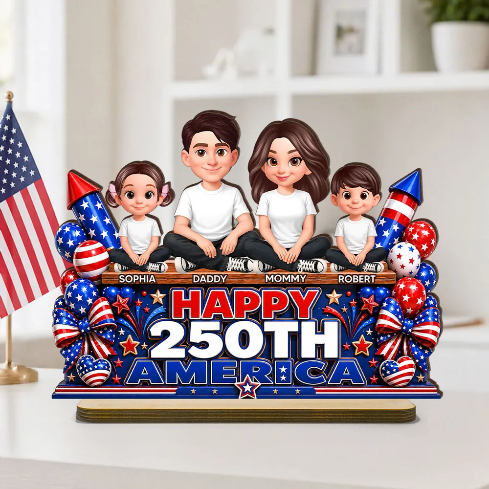 Custom 2-Layer Wooden Plaque, Sitting Family Patriotic Keepsake, Creative Gift for Family - Image 2