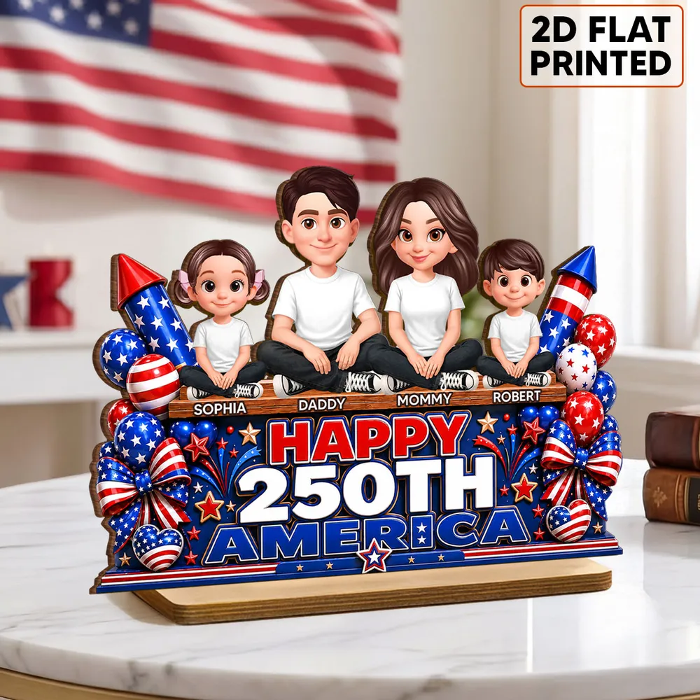 Custom 2-Layer Wooden Plaque, Sitting Family Patriotic Keepsake, Creative Gift for Family - Image 3