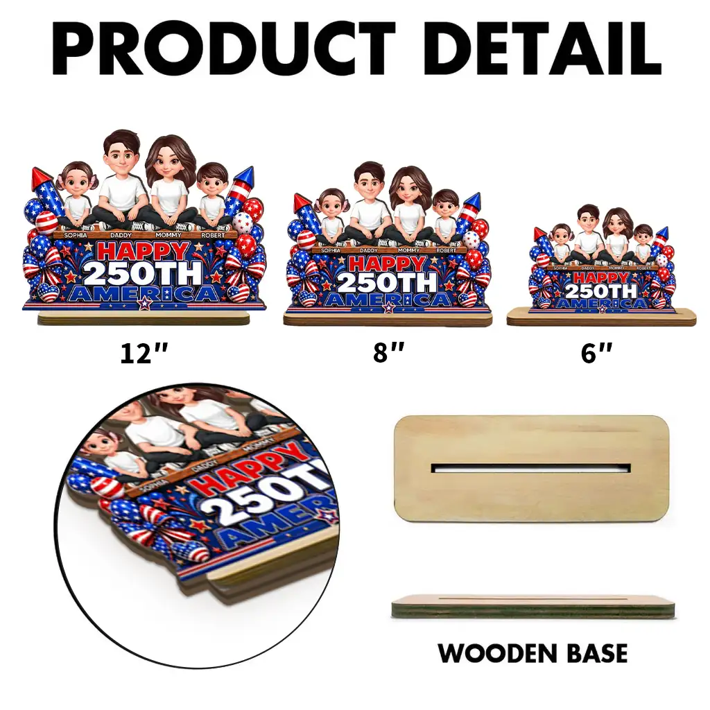 Custom 2-Layer Wooden Plaque, Sitting Family Patriotic Keepsake, Creative Gift for Family - Image 4