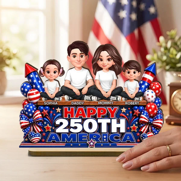 Custom 2-Layer Wooden Plaque, Sitting Family Patriotic Keepsake, Creative Gift for Family - Image 5