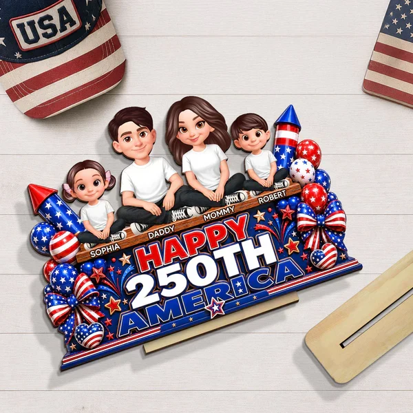 Custom 2-Layer Wooden Plaque, Sitting Family Patriotic Keepsake, Creative Gift for Family - Image 6