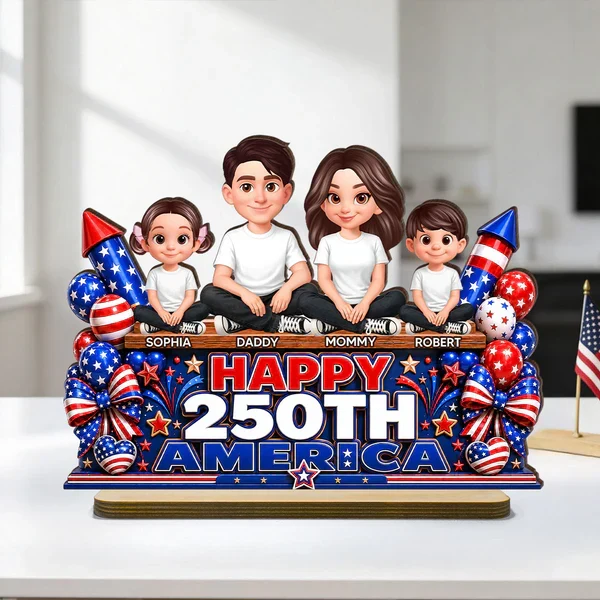 Custom 2-Layer Wooden Plaque, Sitting Family Patriotic Keepsake, Creative Gift for Family - Image 7
