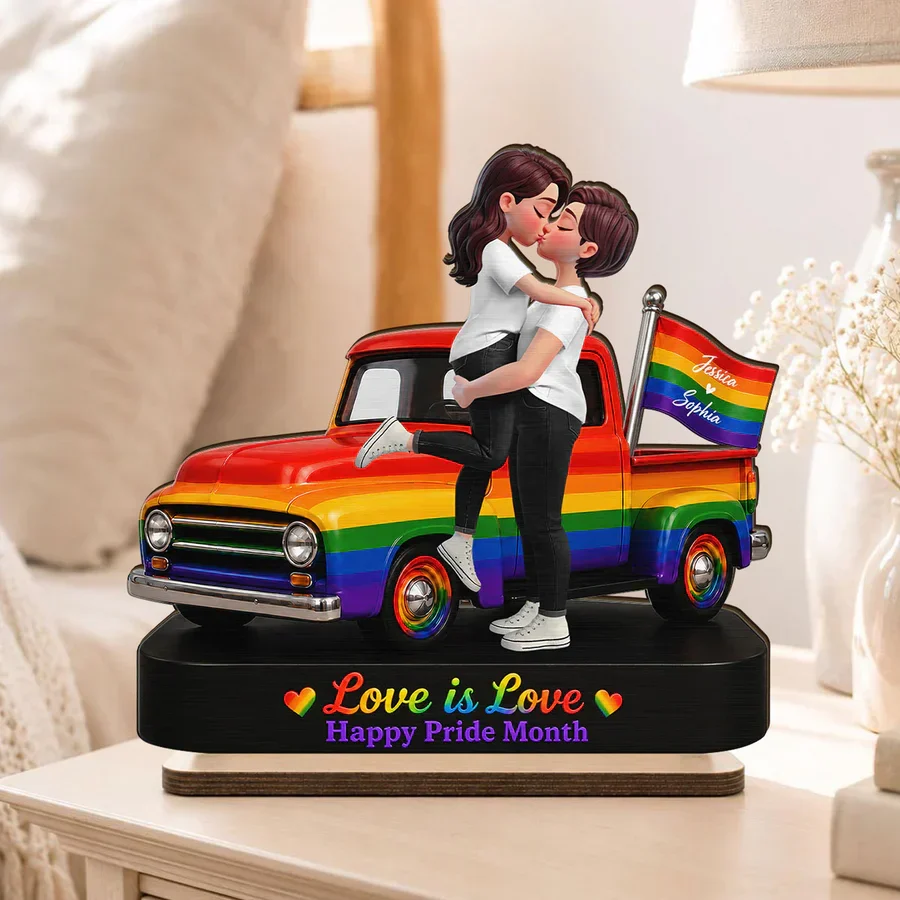 Personalized 2-Layer Wooden Plaque, LGBT Couple Rainbow Truck, Unique Gift for Couple, Pride Decor - Image 2
