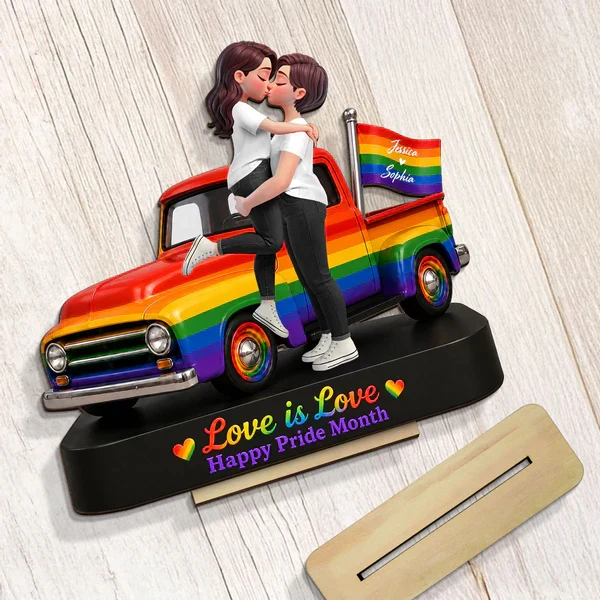 Personalized 2-Layer Wooden Plaque, LGBT Couple Rainbow Truck, Unique Gift for Couple, Pride Decor - Image 3