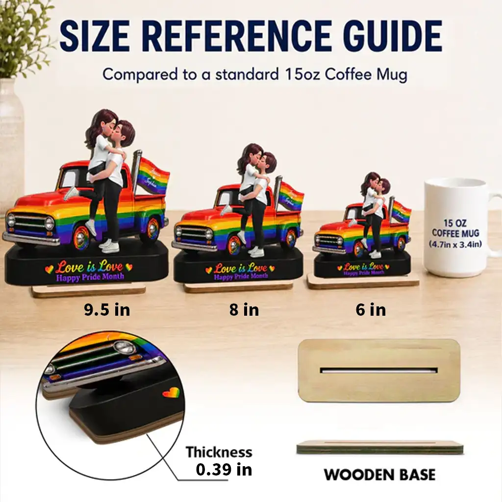 Personalized 2-Layer Wooden Plaque, LGBT Couple Rainbow Truck, Unique Gift for Couple, Pride Decor - Image 4
