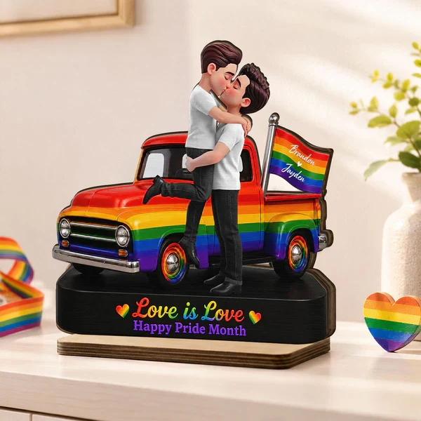 Personalized 2-Layer Wooden Plaque, LGBT Couple Rainbow Truck, Unique Gift for Couple, Pride Decor - Image 6