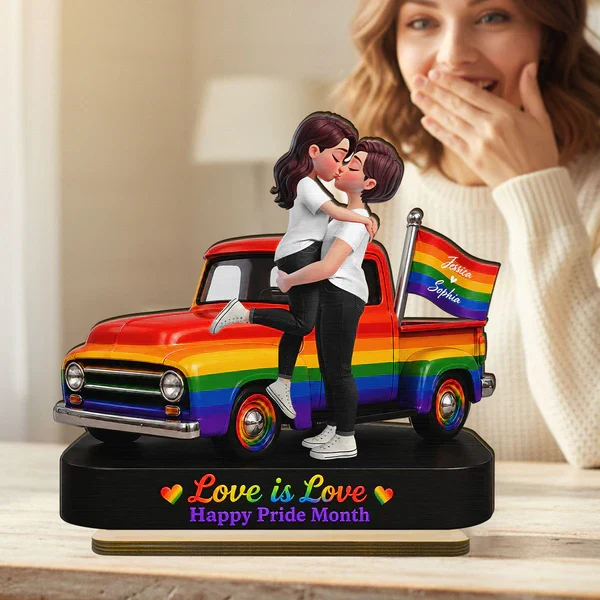 Personalized 2-Layer Wooden Plaque, LGBT Couple Rainbow Truck, Unique Gift for Couple, Pride Decor - Image 7