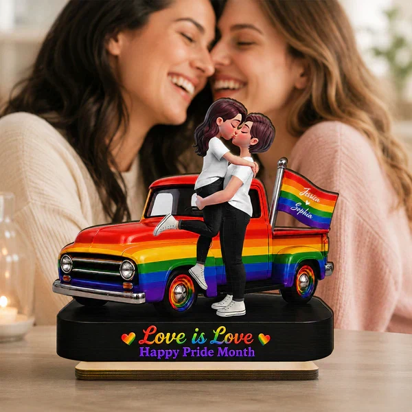Personalized 2-Layer Wooden Plaque, LGBT Couple Rainbow Truck, Unique Gift for Couple, Pride Decor - Image 8