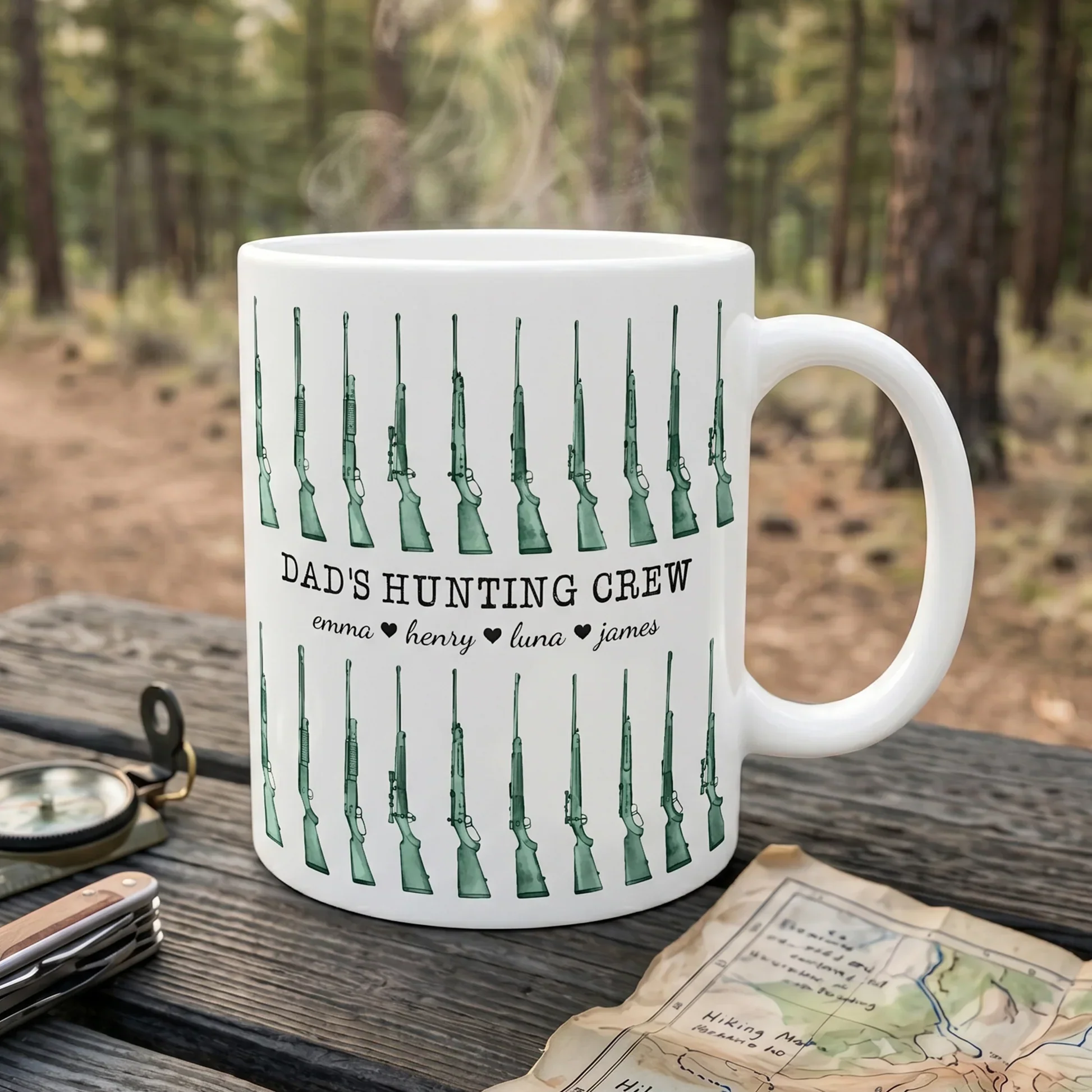 Personalized Hunting Dad Mug with Rifle Pattern, Unique Gift for Dad's Morning Coffee - Image 3