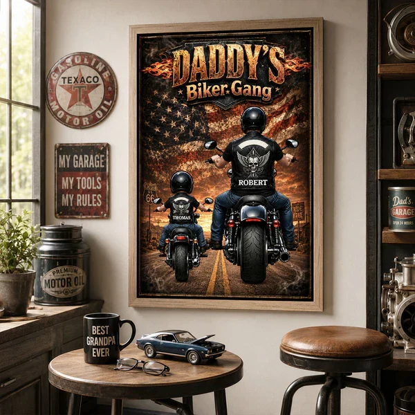 Daddy's Biker Gang Personalized Poster, Dad & Child Riding Motorcycles, Unique Father's Day Gift for Dad - Image 2