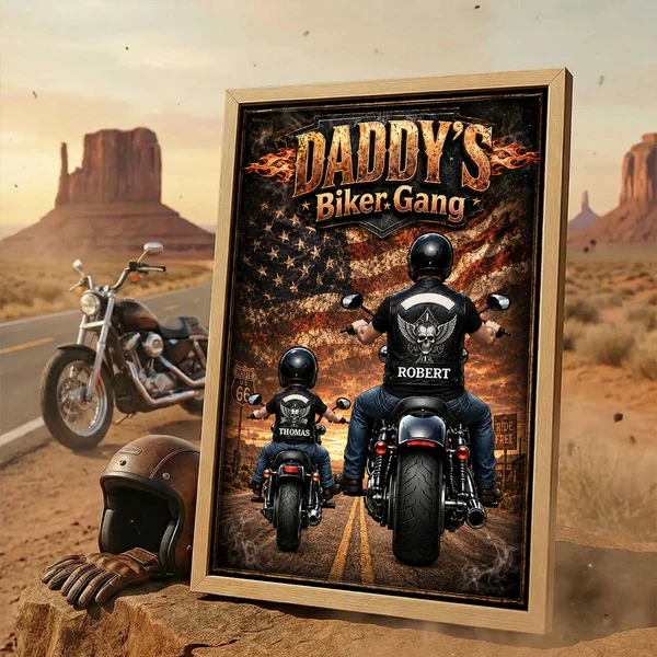 Daddy's Biker Gang Personalized Poster, Dad & Child Riding Motorcycles, Unique Father's Day Gift for Dad - Image 3