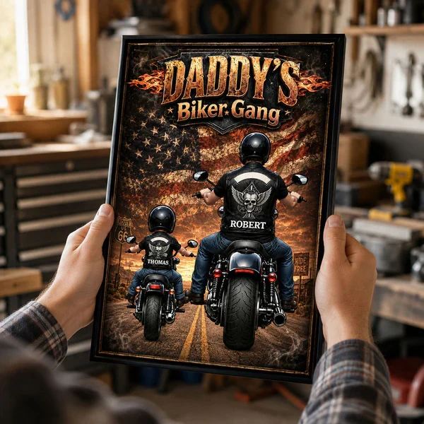 Daddy's Biker Gang Personalized Poster, Dad & Child Riding Motorcycles, Unique Father's Day Gift for Dad - Image 5