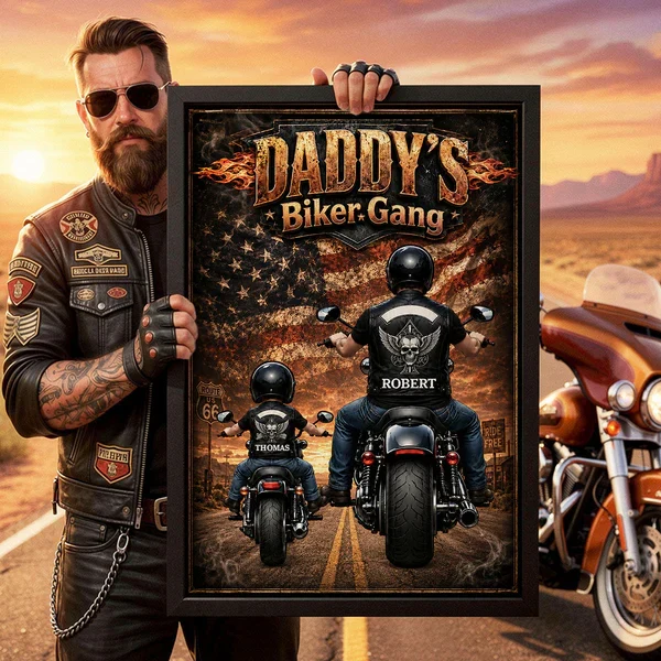 Daddy's Biker Gang Personalized Poster, Dad & Child Riding Motorcycles, Unique Father's Day Gift for Dad - Image 6