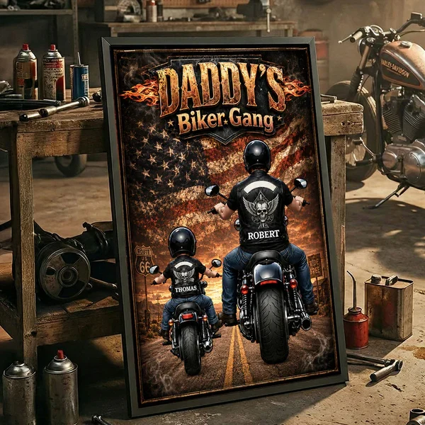 Daddy's Biker Gang Personalized Poster, Dad & Child Riding Motorcycles, Unique Father's Day Gift for Dad - Image 8
