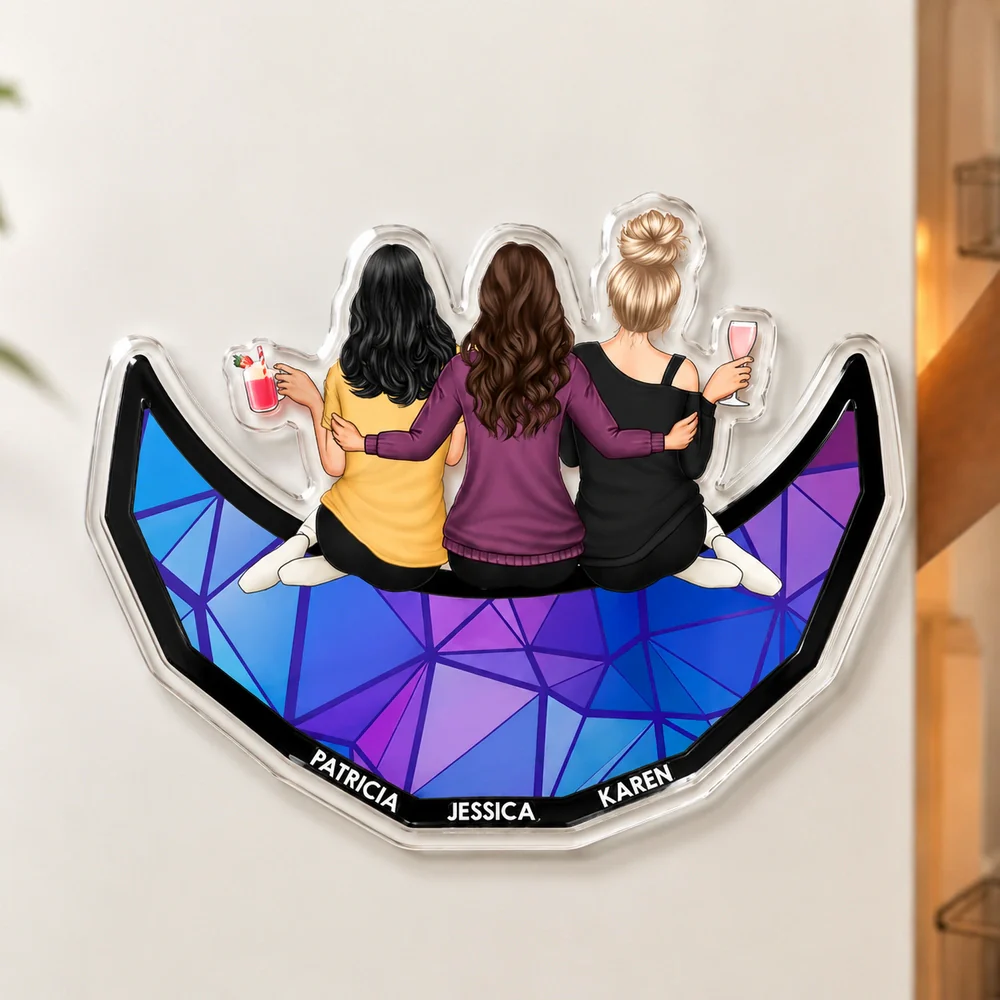 Personalized Acrylic Fridge Magnet, Friends Sitting with Drinks, Unique Gift for Close Friend