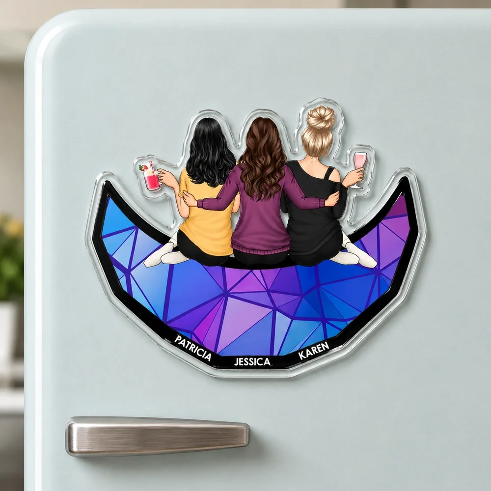 Personalized Acrylic Fridge Magnet, Friends Sitting with Drinks, Unique Gift for Close Friend - Image 2
