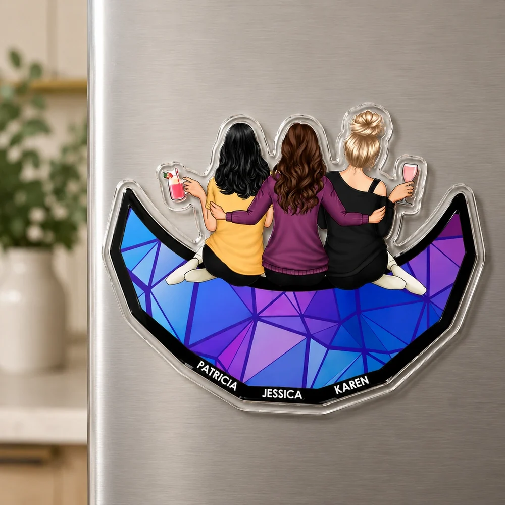 Personalized Acrylic Fridge Magnet, Friends Sitting with Drinks, Unique Gift for Close Friend - Image 3