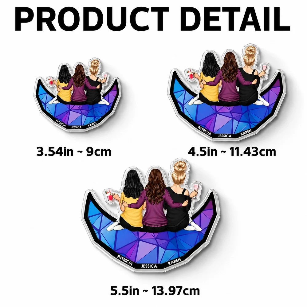 Personalized Acrylic Fridge Magnet, Friends Sitting with Drinks, Unique Gift for Close Friend - Image 4