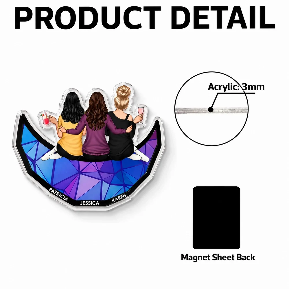 Personalized Acrylic Fridge Magnet, Friends Sitting with Drinks, Unique Gift for Close Friend - Image 5