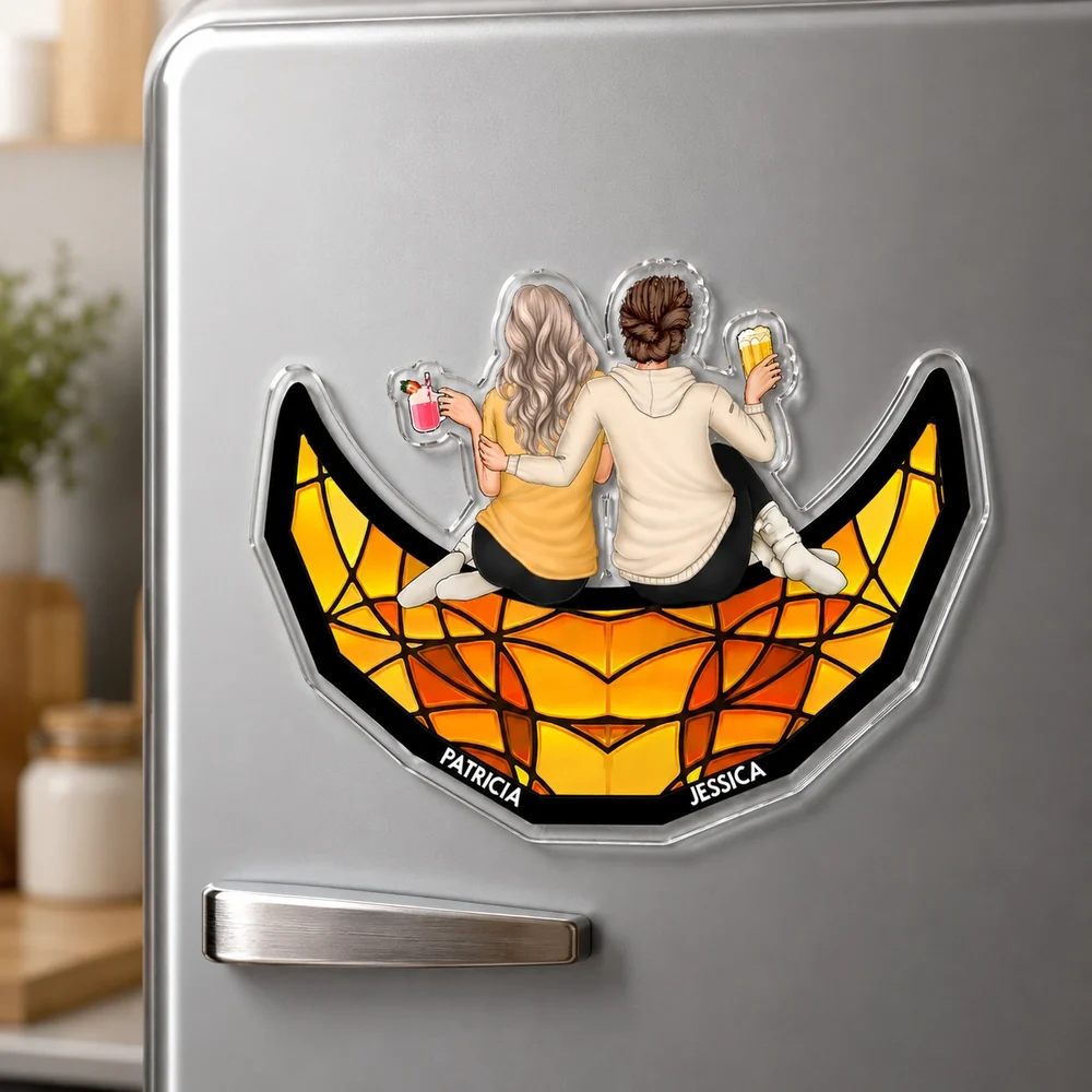Personalized Acrylic Fridge Magnet, Friends Sitting with Drinks, Unique Gift for Close Friend - Image 6