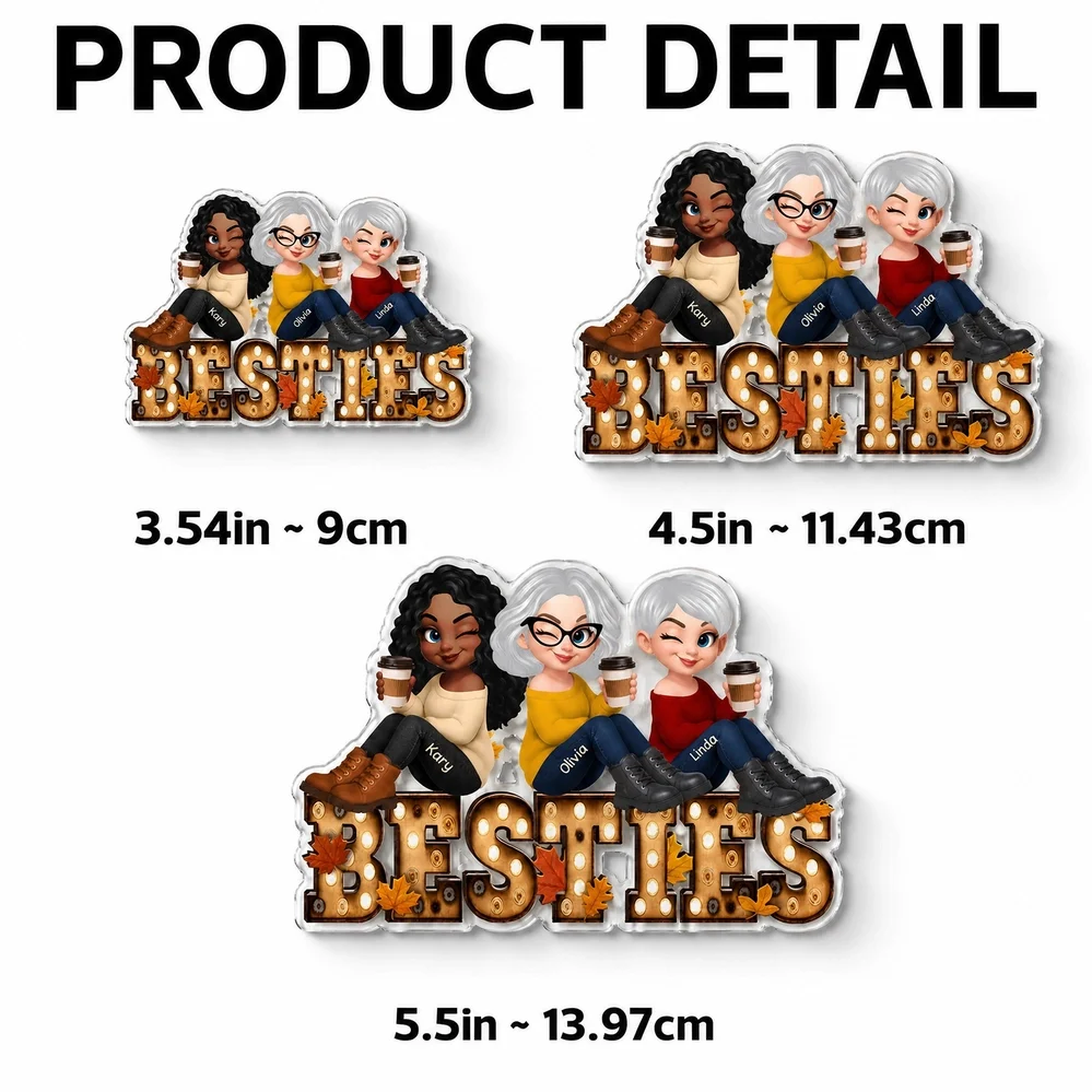 Custom Acrylic Fridge Magnet With Autumn Leaves & Sitting Friends, Creative Gift For Friendship - Image 4