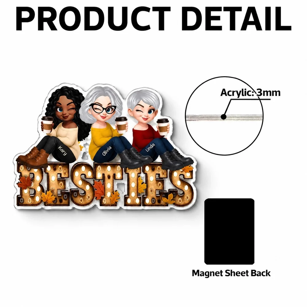 Custom Acrylic Fridge Magnet With Autumn Leaves & Sitting Friends, Creative Gift For Friendship - Image 5