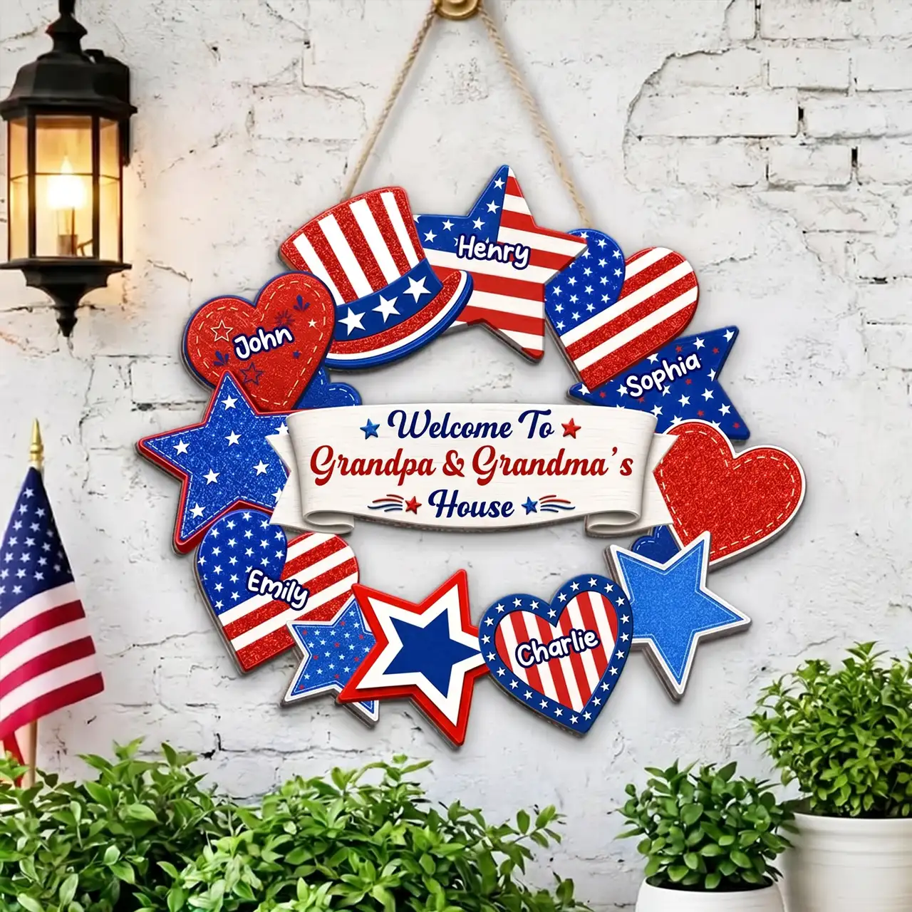 Personalized Wooden Sign, Patriotic 4th of July Porch Decor, Unique Gift for Grandparents