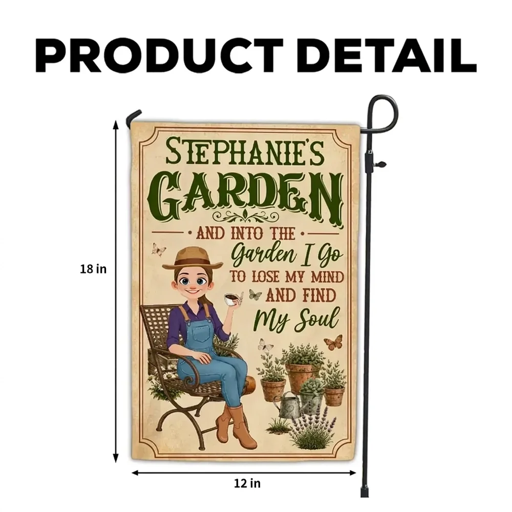 Personalized Garden Flag With Sitting Gardener, Plants & Butterflies, Unique Gift For Plant Lovers - Image 4