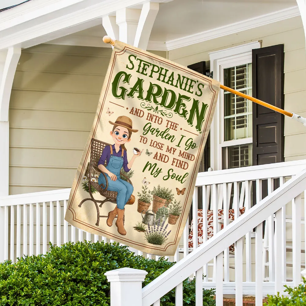 Personalized Garden Flag With Sitting Gardener, Plants & Butterflies, Unique Gift For Plant Lovers - Image 6