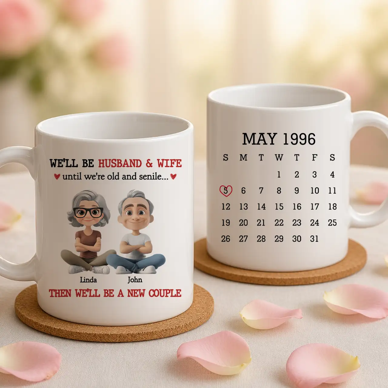 Personalized Ceramic Mug with Sitting Cartoon Couple, Calendar Date Design, Unique Gift for Husband & Wife - Image 4