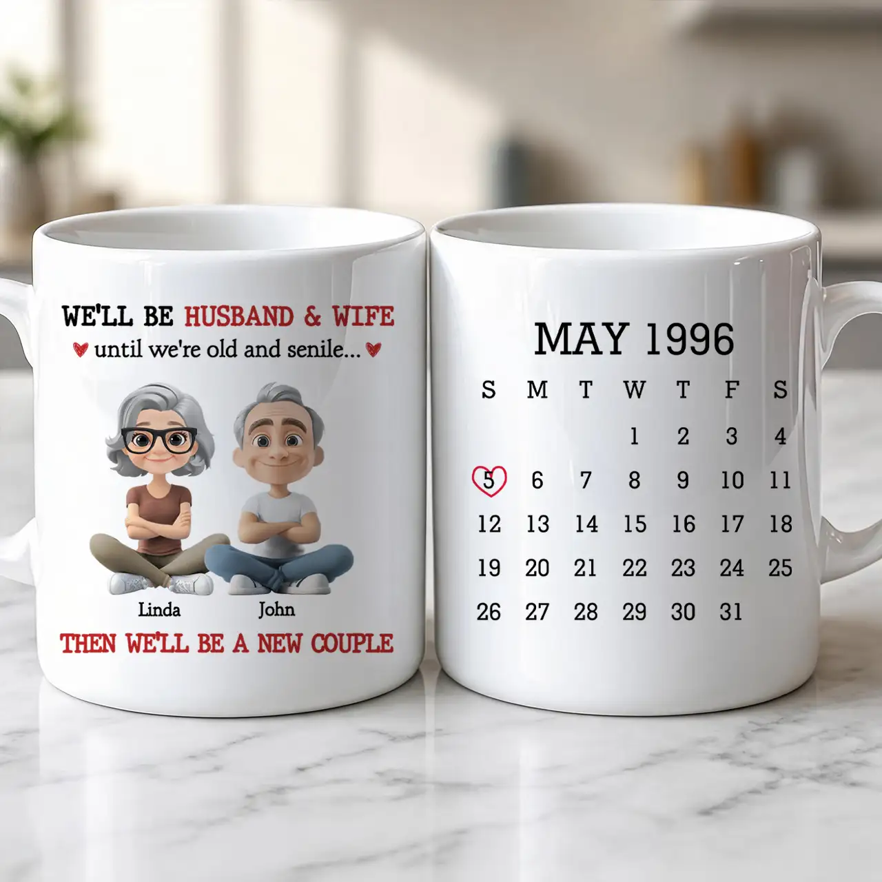 Personalized Ceramic Mug with Sitting Cartoon Couple, Calendar Date Design, Unique Gift for Husband & Wife - Image 5