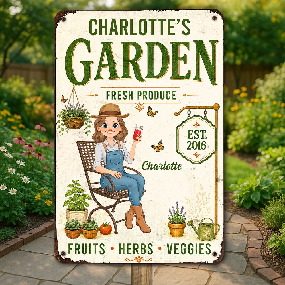 Personalized Rectangular Iron Sign, Vintage Cream Garden Decor for Porch, Unique Gift for Garden Lovers - Image 2