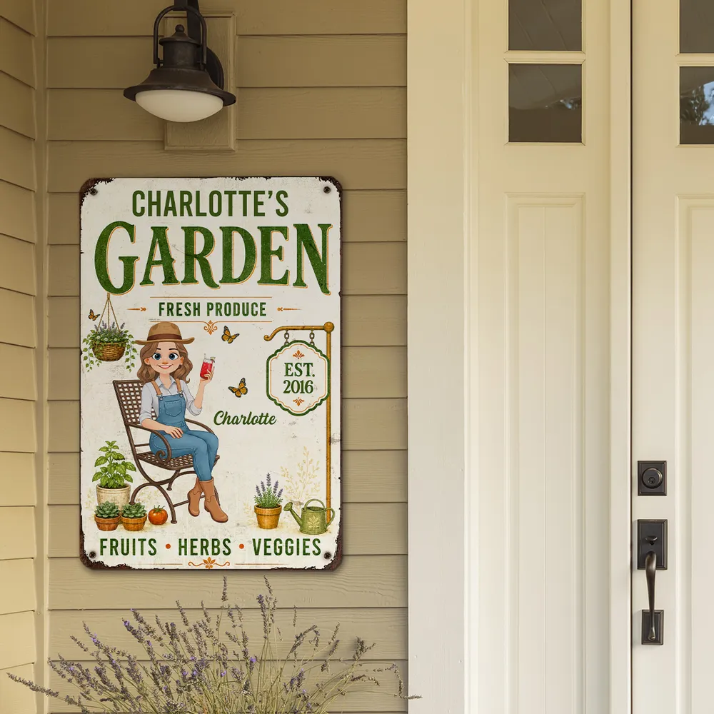 Personalized Rectangular Iron Sign, Vintage Cream Garden Decor for Porch, Unique Gift for Garden Lovers - Image 4