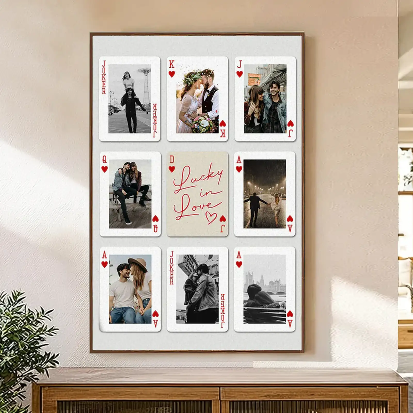 Personalized Poster, Lucky in Love Photo Cards with Kissing & Holding Hands, Unique Gift for Couple