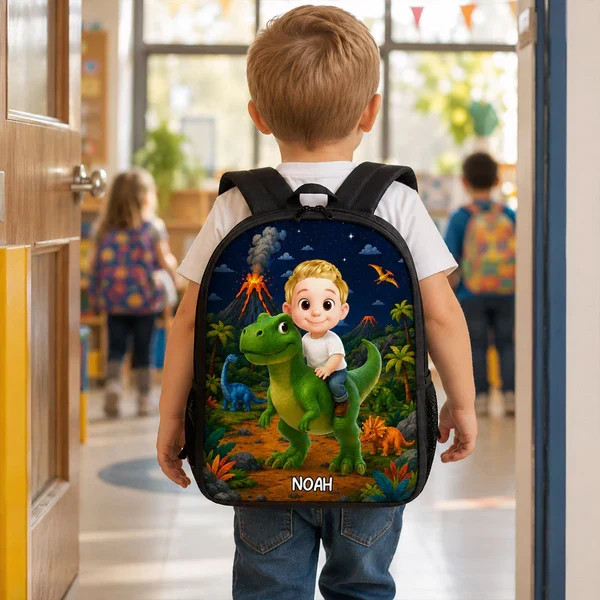 Personalized Kids School Backpack, Cute Dinosaur Space & Jungle Art, Unique Gift for Boys & Girls - Image 3