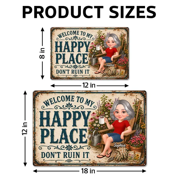 Personalized Rectangular Iron Sign with Relaxing Gardener, Vintage Happy Place Decor, Unique Gift for Mom - Image 4