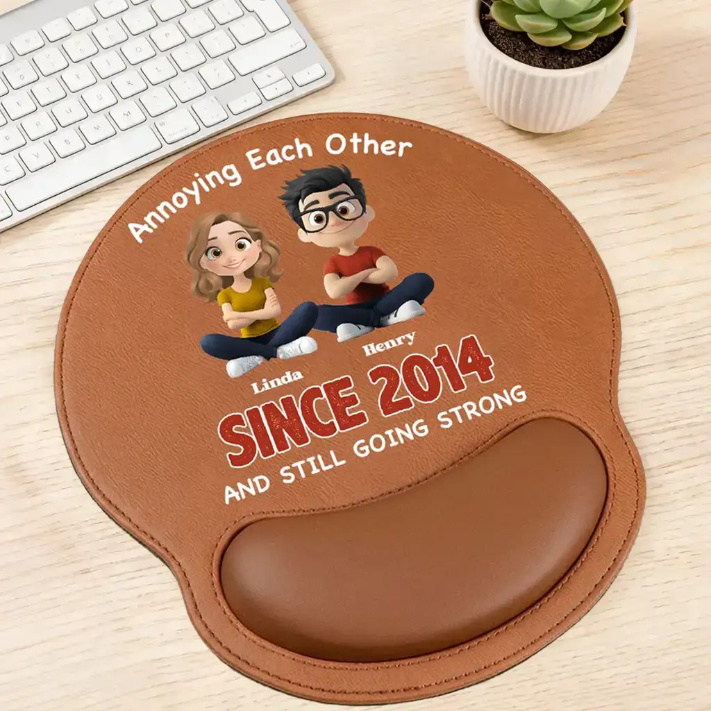 Personalized Wrist Rest Mouse Pad With Cute Sitting Couple, Unique Creative Gift For Couples